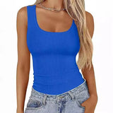 2025 Women's Collar Ribs T-Shirt Without Sleeveless Elastic Repair Basic Vest Women's Top Hottie