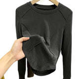 European Goods Autumn And Winter Grinding Thick Bottom Shirt Women Long Sleeves With Shoulder T-Shirt Design Thin Velvet Top Design