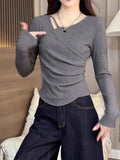 Irregular Design Long-Sleeved T-Shirt Lady Spring And Autumn Dress Wears The New Bottom Shirt In The Small Shirt