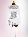 New Temperament Lace Hollow Perspective Splicing Solid Color Body Sex With Short Skirt Dress Dress Woman