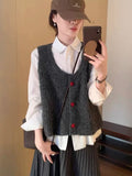 Soft Glutinous Sweet Love Buckle U Collar Knitted Vest Cardigan Women Loose Short Small Spring And Autumn Winter Folding Vest