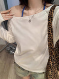 Lay-Shouldered Cotton Long-Sleeved T-Shirt Women's Autumn Pure Lusty Collarbone Lazy And Slacken The Bottom Shirt A Word On The Shoulder