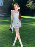 Blanage Printing Fake Two White Sling Dress Women Summer Waists Thin Small Hot Girl Short Skirt