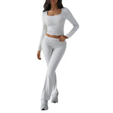 Dili 2025 Autumn And Winter Pure Color Casual Knitted Long-Sleeved Top Yoga Suit Two Pants Set