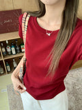 Positive Shoulder Collar Short Sleeve T-Shirt Design Feel Waist Thin Curved Under Hem Short Flying Sleeve Repair Body Coat