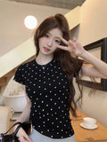 Gray High-End Feeling Shoulder Short Sleeve T-Shirt Girl Summer Hottie Slim Short Cotton Bo Chic Top