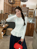 Ballet Style White Lace Hem With Grinding Long-Sleeved T-Shirt Autumn And Winter New Bottom Shirt For Women
