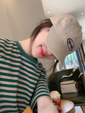 Striped Short-Sleeved Women's Summer Loose Shoulder T-Shirt Unique Design Sense Of Niche Body Half-Sleeved Top In Fashion