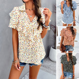 Dili Top Women's Dress 2025 Spring And Summer Temperament Elegant Print Wood Ear Short-Sleeved T-Shirt