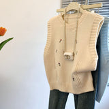 Special Counter Withdraws The Ribbon Design Embroidered Flower Vest 2025 New Shirt Folded Knitted Vest