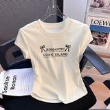 Grey Shoulder Short-Sleeved T-Shirt Summer Dress 2025 New Folds To Collect Thin Cotton Jersey Top