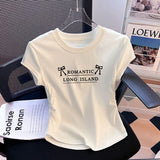 2025 New Short-Sleeved Cotton T-Shirt Girl Shoulder Summer High-End Hottie Clothes