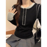 Collidered Pints And Bottom Shirt T-Shirts For Women In Early Autumn With Hottie Design Slimming Long-Sleeved Top