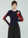 High-Level Sense Splicing Bump Color Collar With T-Shirt Women 2026 Autumn And Winter Slimming Shirt Long-Sleeved Top