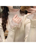 Lace Lace Knitted Sweater Women's Autumn And Winter 2025 New Small Fragrant Wind Stacked Half-High Collar Bottom Top