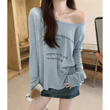 Loose Meat Languine Lazy Cool Blouse Neck Collar Air-Conditioning Hood Long Sleeves Micro-Permeable T-Shirt Girl Summer