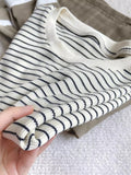Pure Cotton Waffle Striped Short-Sleeved T-Shirts For Women's Niche Design Round-Neck Korean Loose Basics Of Absley Top