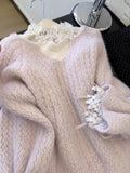 Purple Gentle Wind Thick Knitted Sweater Women Autumn Winter Korean Atmosphere Relaxed Soft Long Sleeve V Collar Blouse Tide