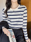 Pure Cotton Striped Long-Sleeved T-Shirt Lady Spring And Autumn Coat Wear 2025 New Bottom Shirt Inside The Loose Gas