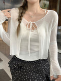 French Temperament White Thin Wooden Ear With Long Sleeve Sunscreen Shirt Cardigan Girl Summer With Slings Small Top
