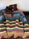 Spring And Autumn New Maillard Wearing Colorful Striped Collar Sweater Women's Autumn And Winter Lazy Knit Coat