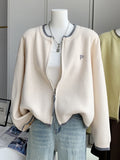 Early Autumn Loose Double Zipper Short Outer Knitted Cardigan Women's Spring And Autumn New Solid Letter Embroidery Sweater Jacket