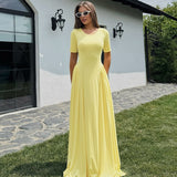 2025 Women's Autumn New Short-Sleeved Solid Round Dress Dress Dress