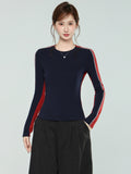 High-Level Sense Splicing Bump Color Collar With T-Shirt Women 2026 Autumn And Winter Slimming Shirt Long-Sleeved Top