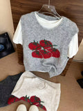 Korean Round-Necked Tomato Pattern Knitted Vest Women In Early 2025 New Folded Sleeveless Sweater Vest Top