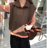 Texture Circle Buckle High-Neck Sweater Women's Autumn And Winter New Korean Linen Thin Sleeveless Vest Thick Top
