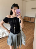 Pure Desire To Lean Shoulder Bows Short-Sleeved T-Shirt 2026 Summer New Folds Repair Body Thin Inside T-Carved Shoulder Coat