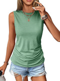 2025 Summer New Casual Solid Color Jacket Sleeveless Wrinkle Round Collar Vest Women's T-Shirt