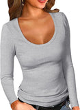 2025 Lady Collar Collar T-Shirt Basic Solid Long-Sleeved Bottom Shirt