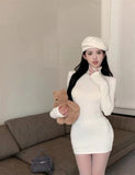 Spice Girl Deli Long Sleeve Dress Women's Winter Under-Bottomed And Buffet Dress High-Necked Slim Short Dress