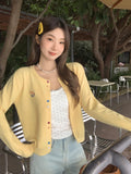 Korean Yellow Embroidered Long-Sleeved Collar Knitted Cardigan Women 2026 Early Autumn Wearing A Languid Wind Loose Top