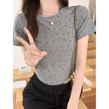 Gray Wave Dot Round Necker Short-Sleeved T-Shirt Women Pure Desire To Open The Umbilical Short-Sleeved Hottie Little Summer Top