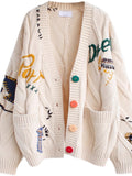 Autumn/Winter 2025 Embroidered Knitted Cardigan Women's New Design Sense Of Lazy Windy Women's Sweater Coat