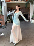 Pure Wind To Close The Waist Thin Sweet Net Yarn Shredded Flowers Hanging Dress Hooded Folded Two Sets Of Women Summer