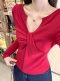 Pure Lustful Wind Shoulder Folded Long-Sleeved T-Shirt 2026 Early Autumn New Beauty Dew Shoulder Coat