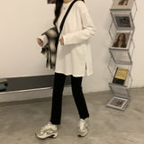 White Long-Sleeved T-Shirt Women Loose Inside The Folded Wearing Long Plus Velvet Top Dress Spring And Autumn Dress Bottom Shirt