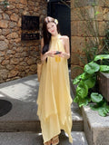 Irregular Yellow Hanging Neck Sling Dress Female Sambamine Beauty Yunnan Tourist Seaside Beach Dress