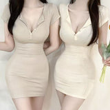 Small V-Neck Pure Desire Tight-Buff Dress Women 2025 Summer New Short-Sleeved Sexy Hot Girl Body Short Dress