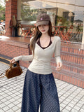 Oatmeal Hottie Body V-Neck Long-Sleeved Bottom Shirt Woman 2026 Spring And Autumn With Chest Pad Hanging Neck Strap Vest Top
