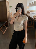 French Half-Necked Short-Sleeved T-Shirt Design Small Tight Body Slimming Hottie Short-Term Umbilized Top