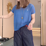 Large-Size Women's Loose Thin Knitted Shirt Short-Sleeved T-Shirt 2025 Summer New Fat Mm Thin Belly Top
