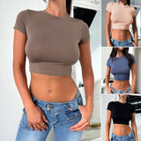 Dilu Y2K Women's Clothing 2025 Spring And Summer Solid Color Repair Exposed Umbilical Short-Sleeved Top