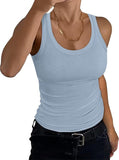 2025 Women's Low Round Neck Rib Casual T-Shirt Sleeveless Elastic Repair Basic Vest Women's Top