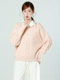 Korean Gentle Pink Jasmine Round Collar Thick Sweater 2026 Winter Loose Inside The Bottom Knitting Top