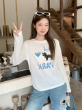 Pure Letter Love Collar Design Feeling Long-Sleeved T-Shirt Women 2026 Summer New Printing Loose Lazy Top