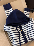 Lazy Wind Stripes Clammed Long-Sleeved Knitted R-Shirt Women's Spring And Autumn 2025 New Fashion Loose Sweater Coat